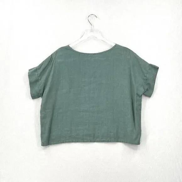 FOUND PATH Linen Market Boxy Tee Womens Small Spruce Square Top Short Sleeve - Picture 2 of 14